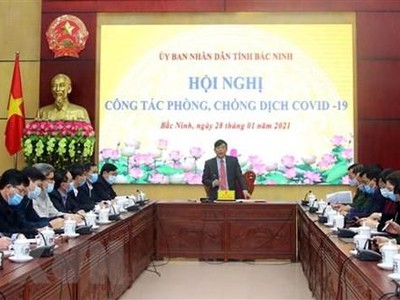 Chiều 28/1/2021, Ban Chỉ đạo phòng chống dịch COVID-19 tỉnh Bắc Ninh họp bàn các biện pháp cấp bách phòng, chống dịch COVID-19. (Ảnh: Thanh Thương/TTXVN).