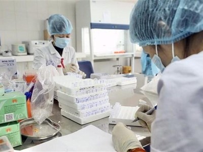 Xét nghiệm các đối tượng F1, F2, F3 của những bệnh nhân đã được phát hiện. (Ảnh: Minh Quyết/TTXVN).