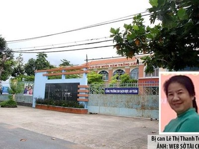 Bị can Lê Thị Thanh Tuyền và dự án cải tạo tại Trường tiểu học Tân Phú Trung. (Nguồn: thanhnien.vn).