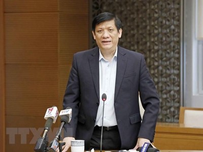 Bộ trưởng Bộ Y tế Nguyễn Thanh Long phát biểu tại cuộc họp sáng 5/3. (Ảnh: Doãn Tấn/TTXVN).