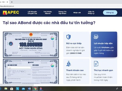 Trái phiếu APEC được giới thiệu trên website của Tập đoàn.