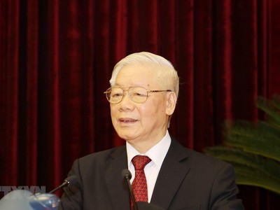 Tổng Bí thư, Chủ tịch nước Nguyễn Phú Trọng phát biểu bế mạc Hội nghị. (Ảnh: Trí Dũng/TTXVN).