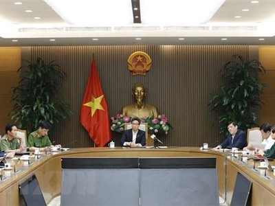 Phó Thủ tướng Vũ Đức Đam, Trưởng Ban Chỉ đạo Quốc gia phòng, chống dịch bệnh COVID-19 chủ trì cuộc họp. (Ảnh: Dương Giang/TTXVN).