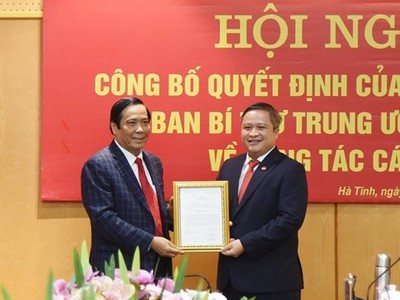 Phó Trưởng Ban Tổ chức Trung ương Nguyễn Thanh Bình trao quyết định cho ông Trần Tiến Hưng.