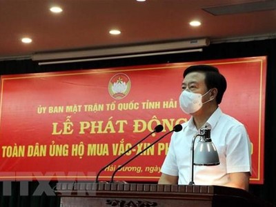 Bí thư Tỉnh ủy Hải Dương Phạm Xuân Thăng phát biểu tại Lễ phát động. (Ảnh: Mạnh Tú/TTXVN).