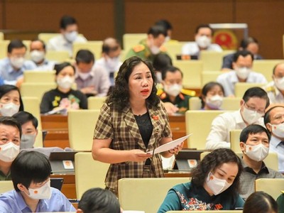 Bà Trần Thị Hiền, đại biểu Quốc hội tỉnh Hà Nam phát biểu tại Hội trường sáng 27/7.