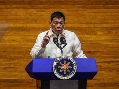 Tổng thống Philippines Rodrigo Duterte phát biểu trước Quốc hội tại thủ đô Manila, ngày 26/7/2021. (Ảnh: AFP/TTXVN).