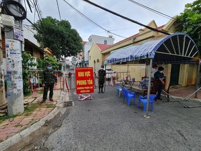 Một địa điểm phong tỏa tại phường Thắng Nhất, thành phố Vũng Tàu. (Ảnh: Hoàng Nhị/TTXVN).