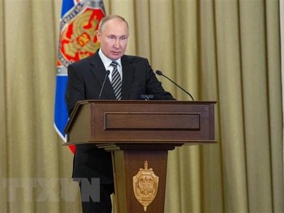 Tổng thống Nga Vladimir Putin phát biểu tại Moskva. (Ảnh: AFP/TTXVN).