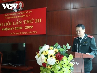 Ông Đàm Quang Vinh phát biểu tại Đại hội Chi bộ phòng trực thuộc hồi năm 2020.