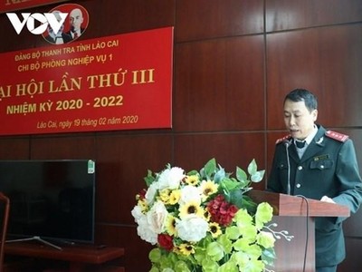 Ông Đàm Quang Vinh phát biểu tại Đại hội Chi bộ phòng trực thuộc hồi năm 2020. (Nguồn: vov.vn).