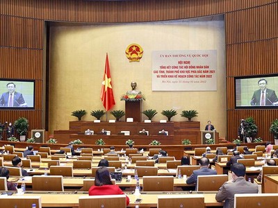 Toàn cảnh Hội nghị tổng kết hoạt động của HĐND các tỉnh, thành phố trực thuộc Trung ương (khu vực phía Bắc).