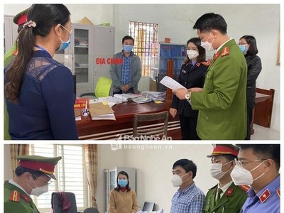 Tống đạt quyết định khởi tố đối với 2 bị can Lê Minh Tâm và Phạm Thị Thanh Thủy. (Nguồn: baonghean.vn)