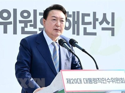 Tổng thống đắc cử của Hàn Quốc Yoon Suk-yeol phát biểu tại một sự kiện ở Seoul, ngày 6/5/2022. (Ảnh: YONHAP/TTXVN)