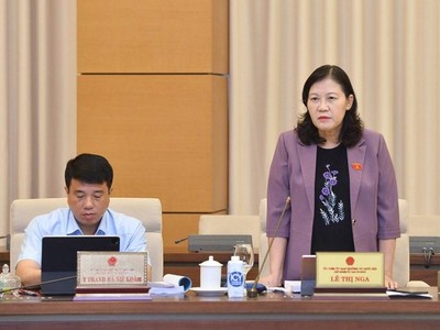 Chủ nhiệm Ủy ban Tư pháp Lê Thị Nga phát biểu tại phiên họp.