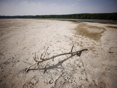 Hình ảnh sông Po, con sông dài nhất của Italy, cạn nước vì đợt hạn hán tồi tệ nhất trong 70 năm qua. Ảnh: Reuters.