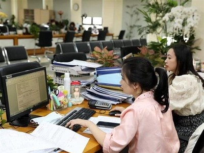 Hoạt động kế toán kiếm soát chi tại Kho bạc Nhà nước Hà Nội. (Ảnh: Phạm Hậu/TTXVN)