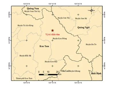 Bản đồ chấn tâm động đất xảy ra ở huyện Kon Plông sáng 3/9 (Ảnh chụp màn hình).