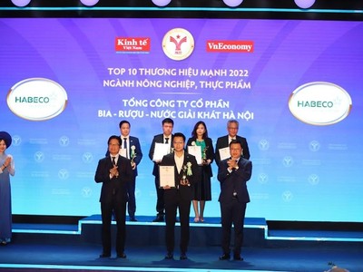 Habeco được vinh danh Top 10 Thương hiệu mạnh - ngành Nông nghiệp, Thực phẩm 2022