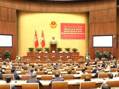 Hội nghị toàn quốc nghiên cứu, học tập, quán triệt các Nghị quyết Hội nghị lần thứ 6, Ban Chấp hành Trung ương Đảng khóa XIII. (Ảnh: TTXVN).