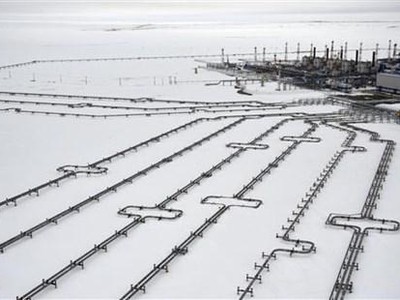 Đường ống dẫn khí đốt thuộc mỏ khí Bovanenkovo, được phát triển bởi Tập đoàn năng lượng Nga Gazprom, tại bán đảo Yamal ở Bắc Cực. (Ảnh: AFP/TTXVN)