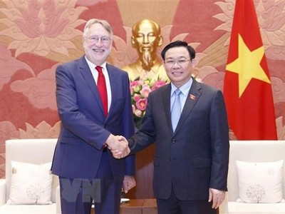 Chủ tịch Quốc hội Vương Đình Huệ tiếp Chủ tịch Ủy ban Thương mại quốc tế của Nghị viện châu Âu Bernd Lange. (Ảnh: Doãn Tấn/TTXVN).