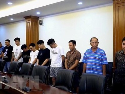 Các đối tượng bị Cục Cảnh sát Hình sự bắt giữ. (Ảnh: TTXVN phát).