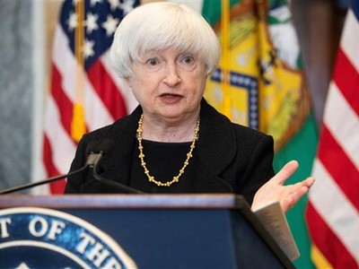 Bộ trưởng Tài chính Mỹ Janet Yellen phát biểu tại Washington, D.C. (Mỹ). (Ảnh: AFP/TTXVN).