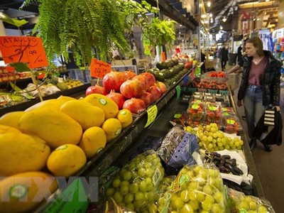 Người dân mua thực phẩm tại một khu chợ ở Toronto, Canada. (Ảnh: THX/TTXVN).