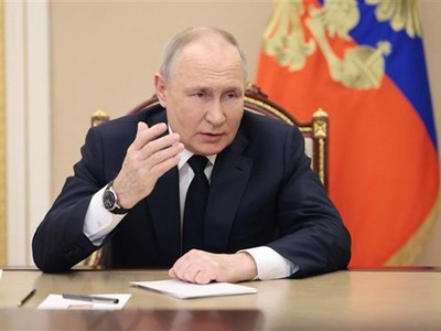 Tổng thống Nga Vladimir Putin phát biểu tại cuộc họp ở Moskva. (Ảnh: AFP/TTXVN)
