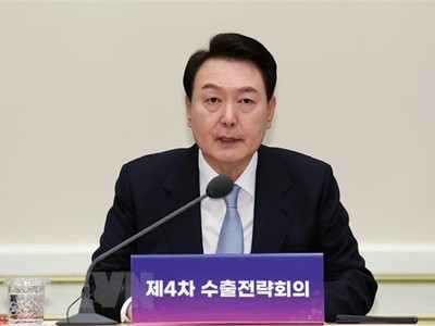 Tổng thống Hàn Quốc Yoon Suk-yeol phát biểu tại cuộc họp ở Seoul. (Ảnh: YONHAP/TTXVN)