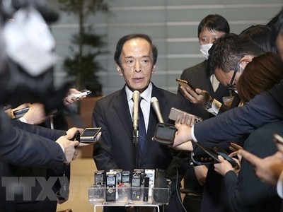 Tân Thống đốc Ngân hàng Trung ương Nhật Bản Kazuo Ueda phát biểu với báo giới tại Tokyo ngày 10/4/2023. (Ảnh: Kyodo/TTXVN)