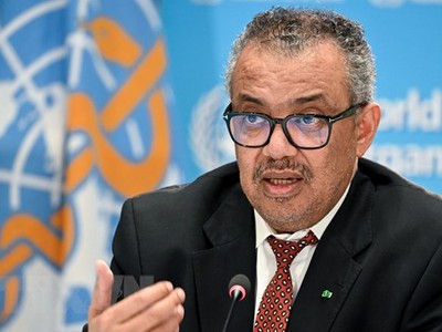 Tổng Giám đốc Tổ chức Y tế Thế giới (WHO), ông Tedros Adhanom Ghebreyesus phát biểu tại Geneva, Thụy Sĩ. (Ảnh: AFP/TTXVN)