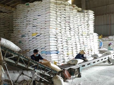 Dây chuyền chế biến, đóng gói gạo thành phẩm tại nhà máy chế biến lương thực Long An (thuộc Tổng công ty Lương thực miền Nam - Vinafood 2). (Ảnh: Vũ Sinh/TTXVN)