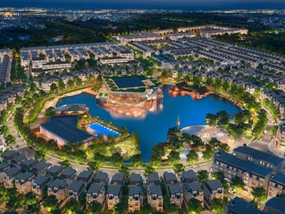 Phối cảnh hệ thống hồ và công viên rộng lớn, điểm nhấn của một số dự án bất động sản trọng điểm của Hoài Đức. Ảnh TL.