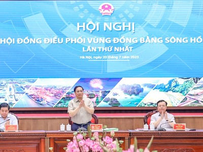 Thủ tướng Phạm Minh Chính, Chủ tịch Hội đồng điều phối vùng đồng bằng sông Hồng, chủ trì Hội nghị lần thứ nhất của Hội đồng (Ảnh: Nhật Bắc)