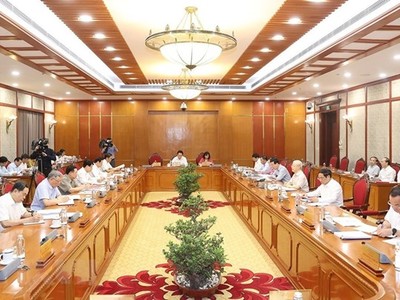 Tổng Bí thư Nguyễn Phú Trọng chủ trì cuộc họp Bộ Chính trị, Ban Bí thư ngày 21/7. (Nguồn: TTXVN)