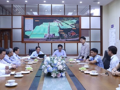 Lãnh đạo tỉnh Bình Định trong lần làm việc với Công ty cổ phần Kỹ nghệ gỗ Tiến Đạt để tìm hướng tháo gỡ khó khăn trong sản xuất. Ảnh: Trang Lê.