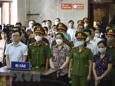 Các bị cáo nghe tòa tuyên án. (Ảnh: Xuân Tư/TTXVN)