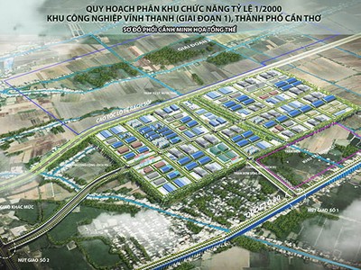 Sơ đồ phối cảnh minh họa tổng thể Khu công nghiệp Vĩnh Thạnh (giai đoạn 1).