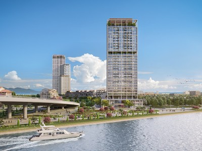 Sun Cosmo Residence Da Nang kề cận bên sông Hàn giữa lòng Đà thành. Ảnh phối cảnh minh họa.