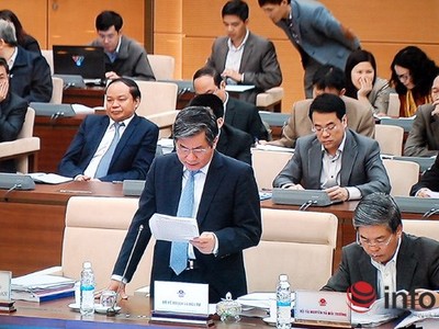 Bộ trưởng Bộ Kế hoạch và Đầu tư Bùi Quang Vinh báo cáo tại phiên họp