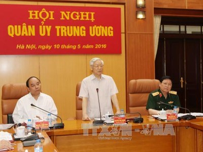 Tổng Bí thư Nguyễn Phú Trọng, Bí thư Quân ủy Trung ương chủ trì Hội nghị.Ảnh: TTXVN.
