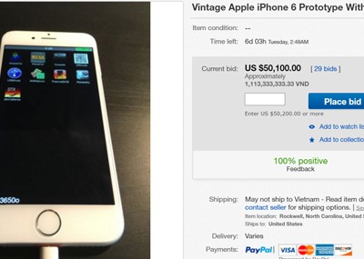 Mẫu iPhone 6 thử nghiệm với cổng kết nối màu đỏ được rao bán trên eBay.
