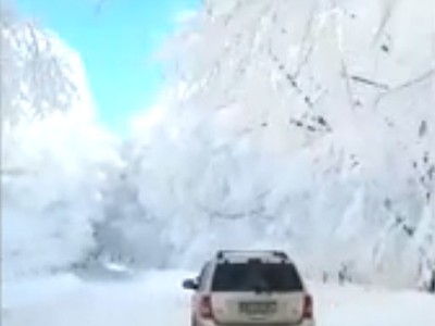 Con đường bao phủ tuyết trắng khiến lái xe phải ngỡ ngàng