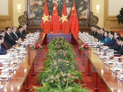 Chủ tịch nước Trần Đại Quang hội đàm với Tổng Bí thư, Chủ tịch Trung Quốc Tập Cận Bình. (Ảnh: Nhan Sáng/TTXVN)