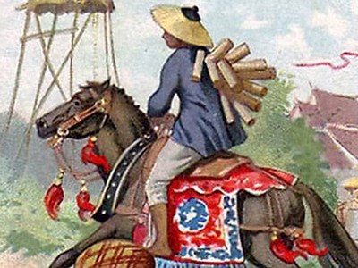 Phu trạm đeo công văn đựng trong ống tre, cưỡi ngựa để chuyển những công văn khẩn cấp. Ảnh minh họa.