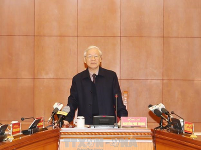 Tổng Bí thư Nguyễn Phú Trọng phát biểu kết luận cuộc họp. Ảnh: TTXVN