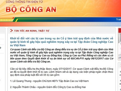 Khởi tố nguyên Chủ tịch HĐTV Tập đoàn Cao su Việt Nam