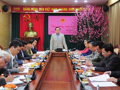 Bí thư Thành ủy Hà Nội Hoàng Trung Hải chủ trì buổi làm việc. Ảnh: VGP/Gia Huy